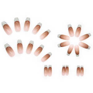 French gradient long coffin press-on nails set with 24 pieces in nude pink and white