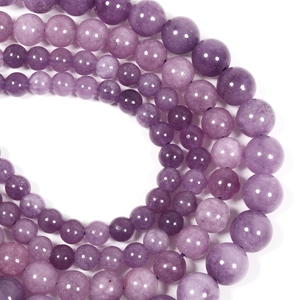 Natural purple lepidolite round beads for DIY jewelry making on white background