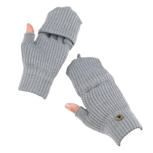 Striped knit convertible flip top mittens in grey for winter warmth and fingerless utility