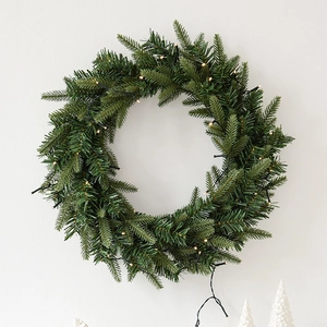 Artificial Christmas Wreath And Garland With Warm White LED Lights Mixed PE Needles For Holiday Home Office Decor