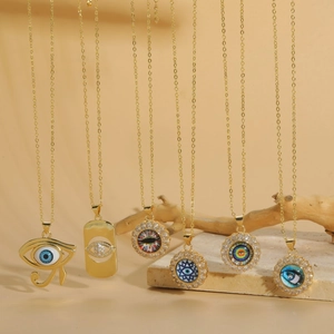 Evil Eye Pendant Necklace Copper Gold Plated With Zircon And Resin Bohemian Fashion Clavicle Chain For Women