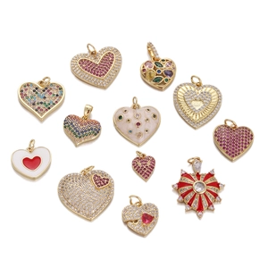 Heart Shaped Pendant Copper Zircon Enamel DIY Jewelry Making Accessory For Necklace Bracelet Romantic Gold Plated Charm