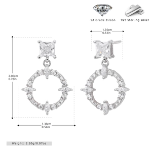 Detailed dimension guide for 925 sterling silver geometric zircon stud earrings