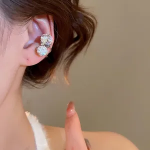 Double Round Cubic Zirconia Ear Cuffs Copper Silver Plated Non Piercing Minimalist Luxury Jewelry For Women