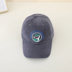 Cappellino da baseball grigio per bambini in cotone con ricamo di dinosauro verde