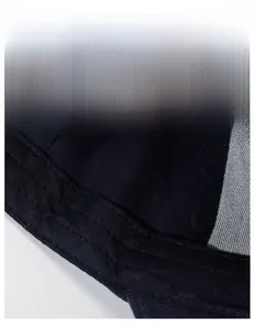 Macro detail of widened moisture-wicking sweatband inside a navy blue vintage baseball cap