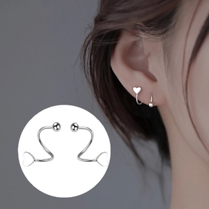 Silver S-shaped spiral heart stud earrings for women made of 925 sterling silver