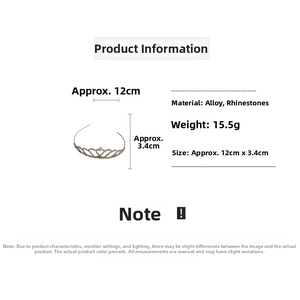 Detail specifications of rhinestone crown headband with alloy material and 15.5g weight