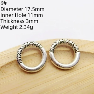 Close-up of vintage silver accessory ring with relief patterns and 17.5mm diameter
