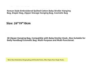 Quilted cotton diaper organizer bag for stroller with embroidery and zipper closure