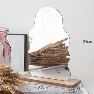 Irregular Frameless Desktop Makeup Mirror Acrylic With Wood Base Nordic Minimalist Asymmetrical Vanity Cosmetic Mirror