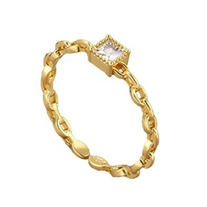 Gold chain ring with a square cubic zirconia stone on a clean white background