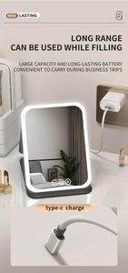 Detail showing the Type-C charging port and battery compartment of the LED makeup mirror