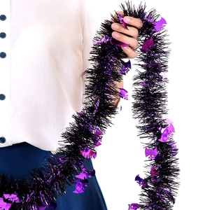 Halloween black and purple tinsel garland with bat cutouts for party festive decoration
