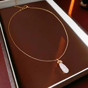 Gold plated chalcedony eggplant necklace with zircon accents in vintage luxury style