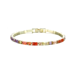 Elegant gold plated bracelet featuring colorful rectangular and round zircon gemstones