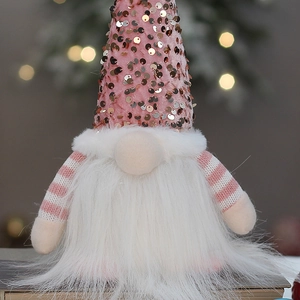 Weihnachten rosa Pailletten Wichtel Plüschfigur mit langem Bart Tisch Deko Ornament