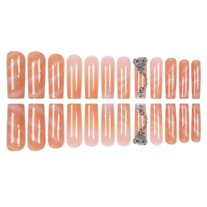 Pink orange gradient coffin press-on nails with silver bear and chain decorations