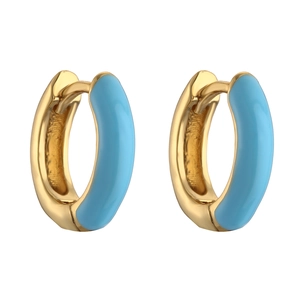 Minimalist gold hoop earrings with light blue enamel coating in a sleek modern design