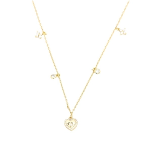 Elegant gold S925 silver layered necklace with heart pendant and cubic zirconia accents