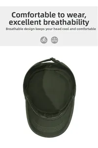 Detail of army green military cap showing interior stitching and adjustable back strap