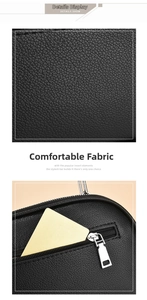 Close-up of black lychee grain leather handbag with silver metal zipper detail