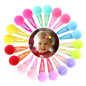 Pom Pom Hair Clips Plush Ball Metal Snap Pins Candy Color Cute Accessories For Girls Toddlers