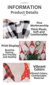 Detail of Christmas gift bag showing plush lining and festive gnome print on burlap