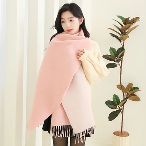 Winter Double Sided Faux Cashmere Scarf For Women Thick Warm Shawl Wrap With Tassels Dual Color Versatile Long Fashion