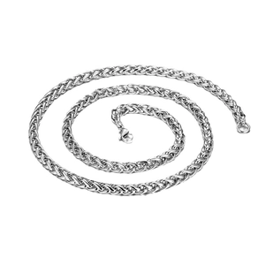 Polished silver stainless steel wheat chain necklace with lobster clasp for men and women