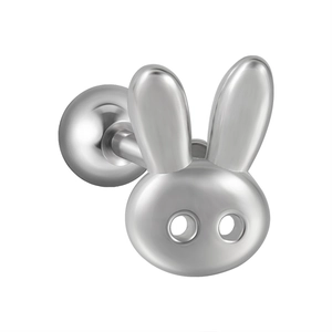 Polished stainless steel rabbit stud earring with ball back closure on white background