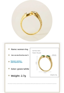 Detailed size specifications for 18K gold plated stainless steel teardrop zircon ring