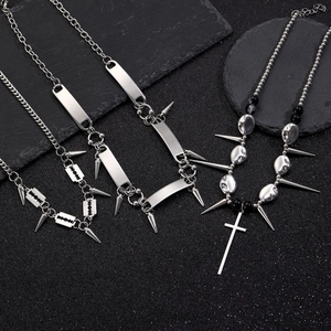 Gothic punk silver cross and spike necklaces in stainless steel for men and women