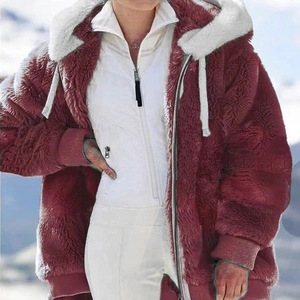 Sudadera con capucha de felpa color burdeos con forro polar blanco para invierno
