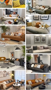 Detailed collage of Nordic cushions with floral and geometric embroidery patterns