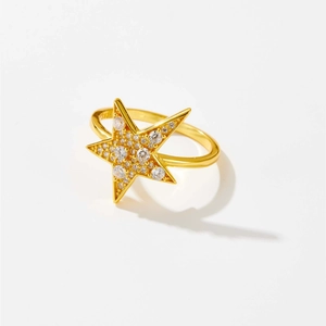 Elegant S925 sterling silver gold ring with sparkling micro-pave zircon star charm