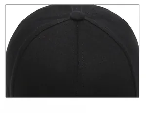 Close-up of rigorous top stitching craftsmanship on a black cotton baseball cap