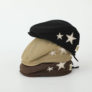 Kids Beret Hat Retro Cotton Blend Star Patch Flat Cap Adjustable Streetwear For Boys Girls Toddler