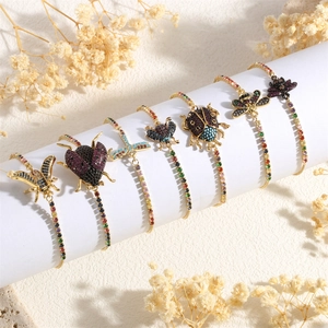 Adjustable Copper Zirconia Bracelet Cute Bee Insect Charms Jewelry For Women Gold Plated Pull Bracelet Jewelry Gifts