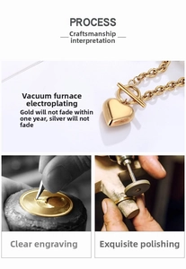 Detail showing 14k gold heart pendant with vacuum plating and fine engraving process