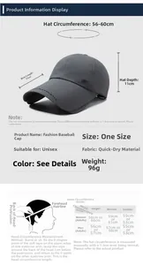 Detailed size guide for retractable sun hat with 11cm brim and measurement chart