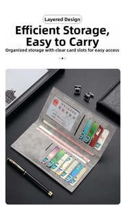 Detail view of a slim gray matte leather wallet with multiple card slots and clear ID window