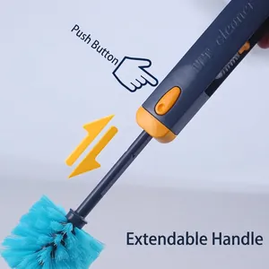 4-in-1 extendable long handle cup cleaning brush with blue bristles and press button