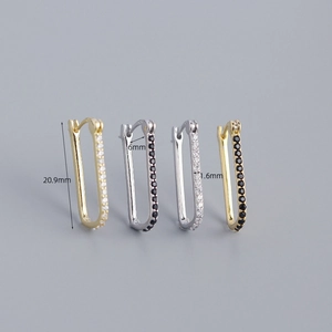 S925 sterling silver geometric U-shaped rectangular hoop earrings with zircon stones