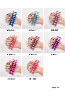 Catalog view of gradient glitter nail stickers in various colors from CS-046 to CS-053