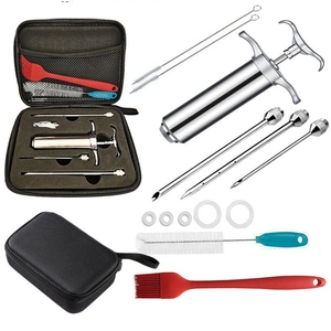 Kit injecteur de viande en inox 304 avec aiguilles et brosses dans un sac de rangement