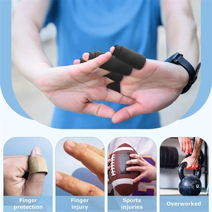 Cold gel finger sleeve for sports injury relief and protection in black and beige