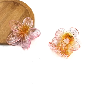 Glitter gradient flower claw clip with sparkling finish and strong metal spring buckle