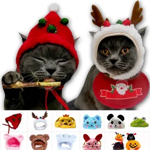 Funny Christmas pet hat collection for cats and small dogs featuring panda and deer designs