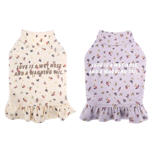 Floral pet autumn sweaters with ruffle hem and slogan for small dogs and cats